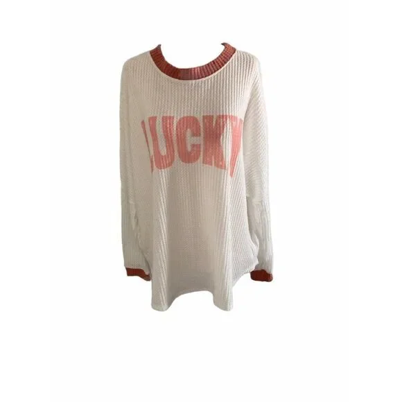 PHIL LOVE RINGER TOP MEDIUM WHITE ORANGE THERMAL - Picture 1 of 9